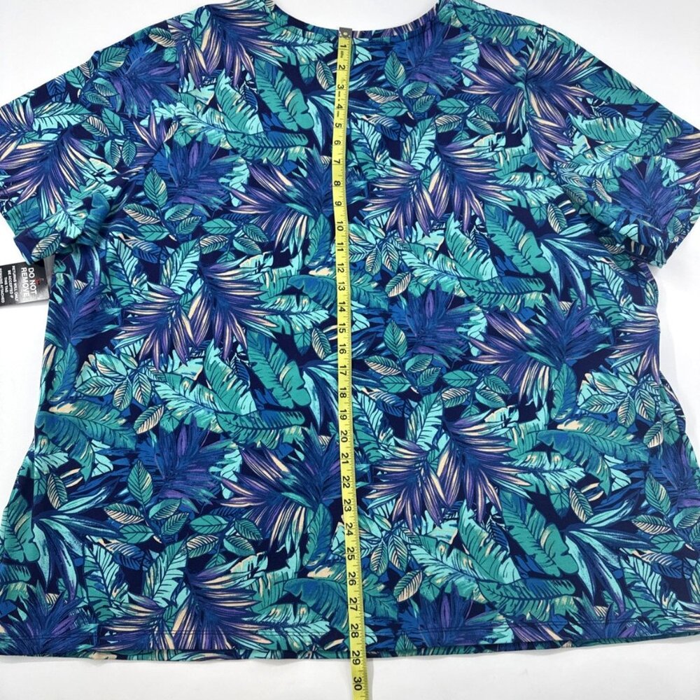 Catherines Suprema Tropical T Shirt Women's 2X Short Sleeve Blue V Neck NEW - Picture 9 of 11